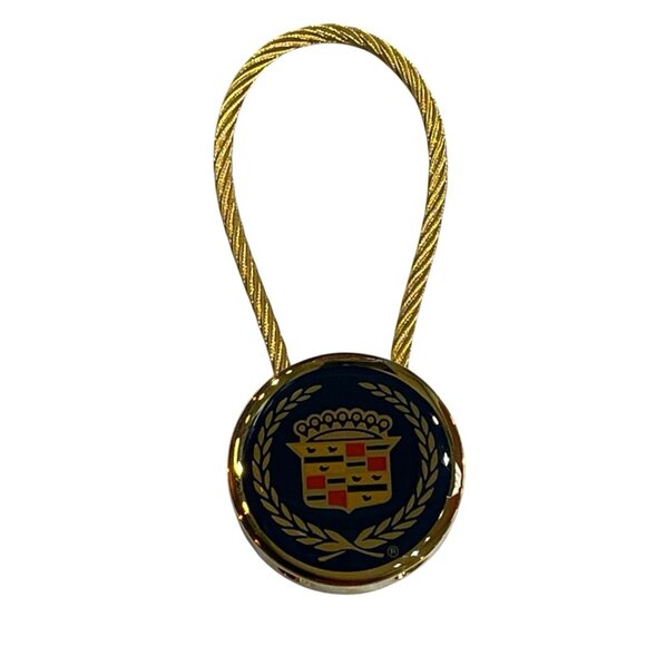 Cadillac Gold Plated Keychain Cable Lock Fob Advertising Key Dealer Retro - Picture 1 of 16